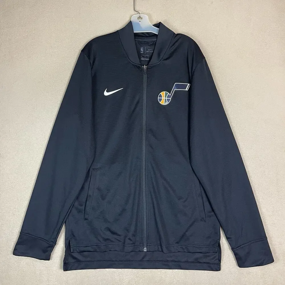 Nike NBA Jacket Mens LT‎ Black Full Zip Utah Jazz Embroidered Logo Dri Fit